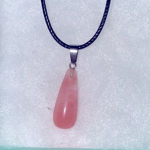 Boho Pink Tourmaline drop Black Cord Necklace 16-18”